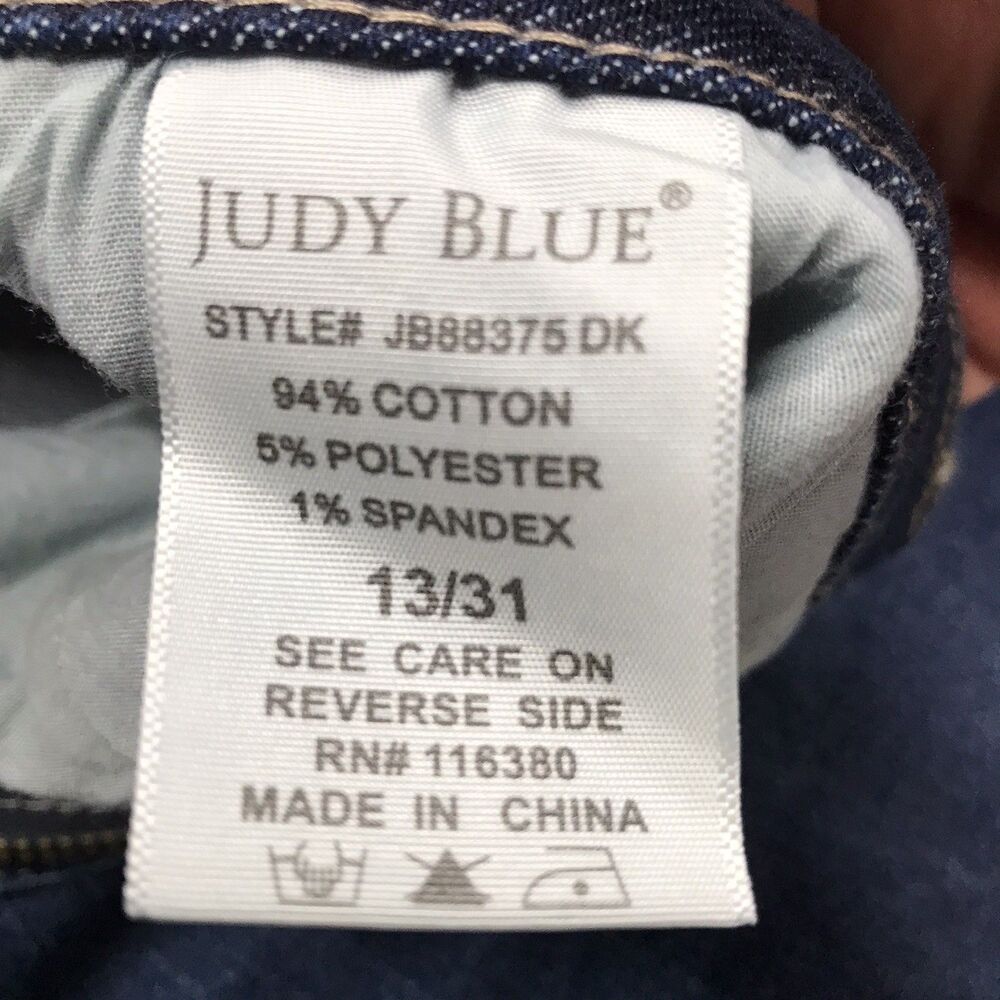JUDY BLUE Cropped Straight Jeans Women 13/31 (34x27) Whiskered Dark Wash Stretch - Picture 13 of 14